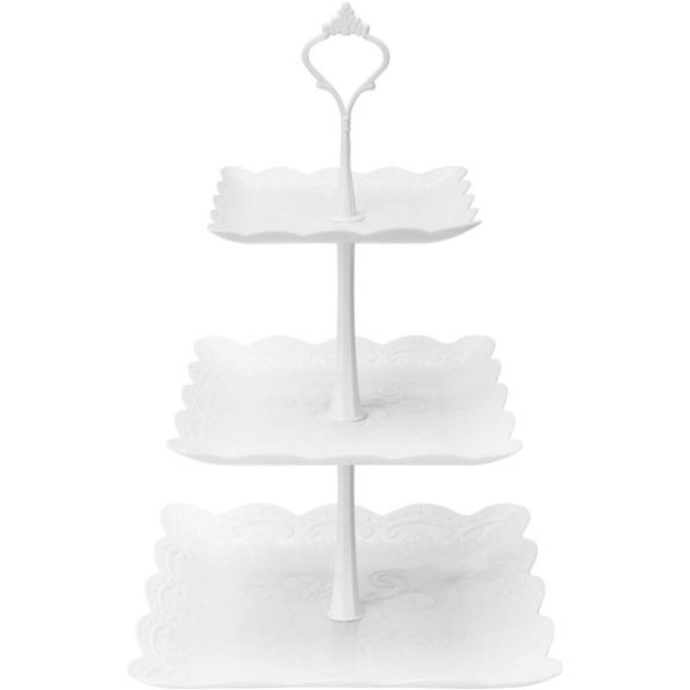 3Tier Cupcake Stand,Plastic Tiered Serving Stand,Square Dessert Tray